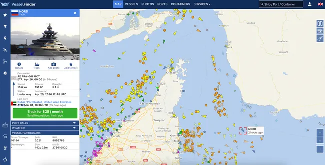 142‑метровая суперъяхта «Норд», принадлежащая миллиардеру Алексею Мордашову, прошла через Ормузский пролив, следуя из Дубая в Оман; в тот же период через пролив прошли несколько судов, находящихся под американскими санкциями.