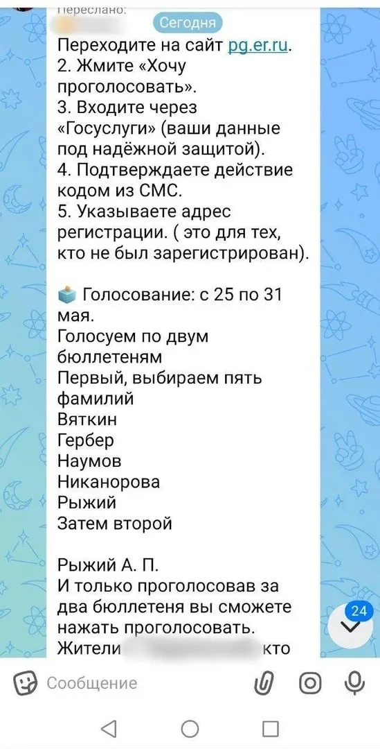Родители прислали переписку из школьных чатов: директор разослал список кандидатов и попросил присылать скриншоты бюллетеней. В региональном отделении партии это не поддержали.