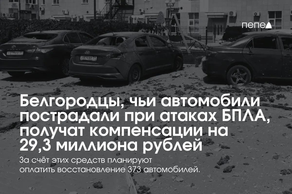 Власти региона выделят 29,3 млн рублей на компенсации владельцам пострадавших при обстрелах и атаках беспилотников автомобилей; выплата получит 373 машины, в среднем по 78,5 тыс. рублей.