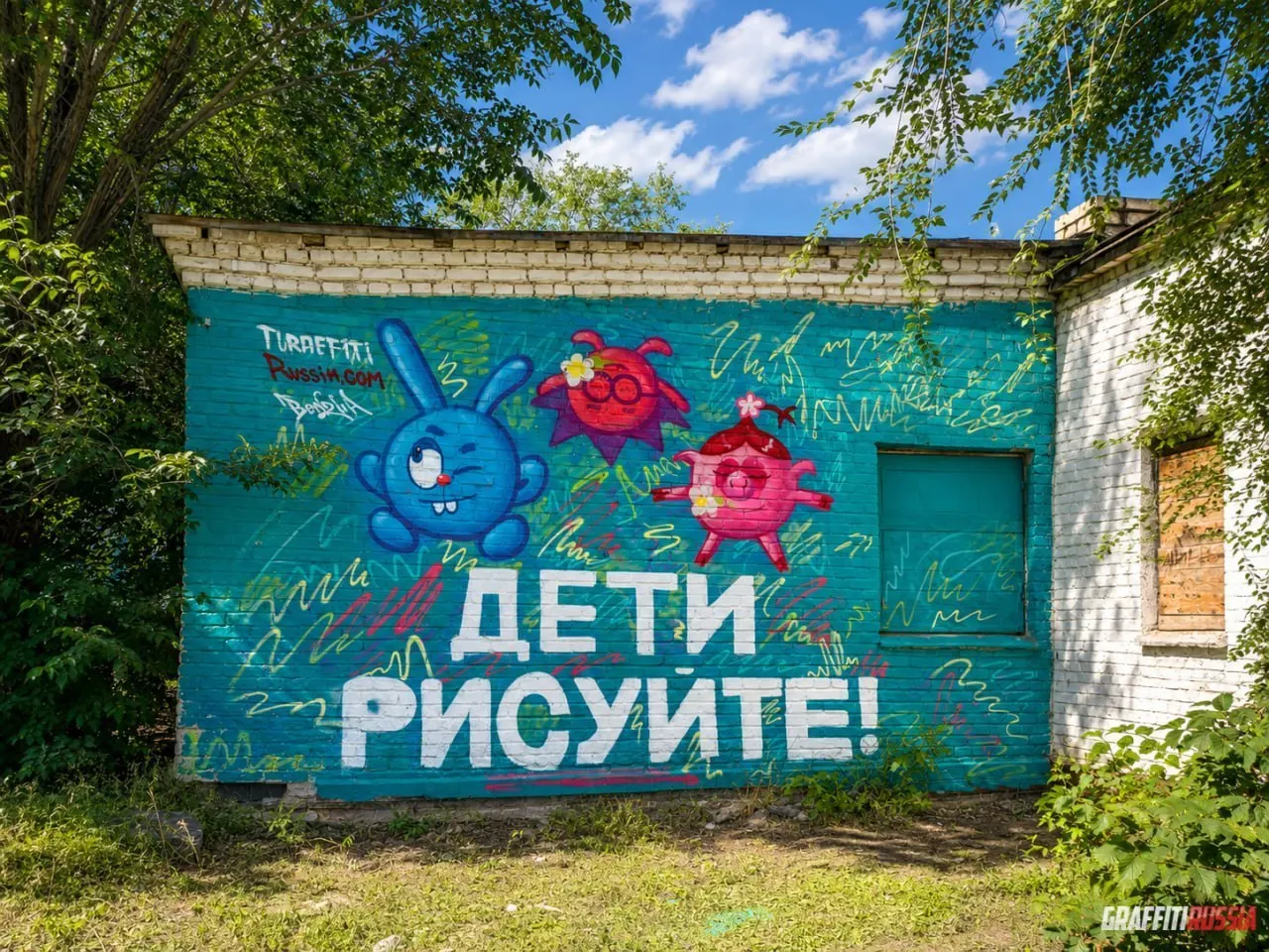 На фасаде дома в Челябинске появился арт в поддержку 14-летней школьницы из Тульской области, нарисовавшей героев «Смешариков»