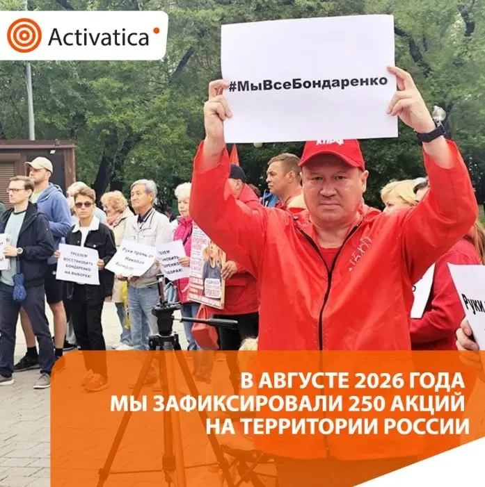 В августе 2026 года в России зафиксировано 250 протестных акций, что больше чем в июле. Тема выборов, репрессий и антивоенной позиции переплелась с активностью по всей стране.