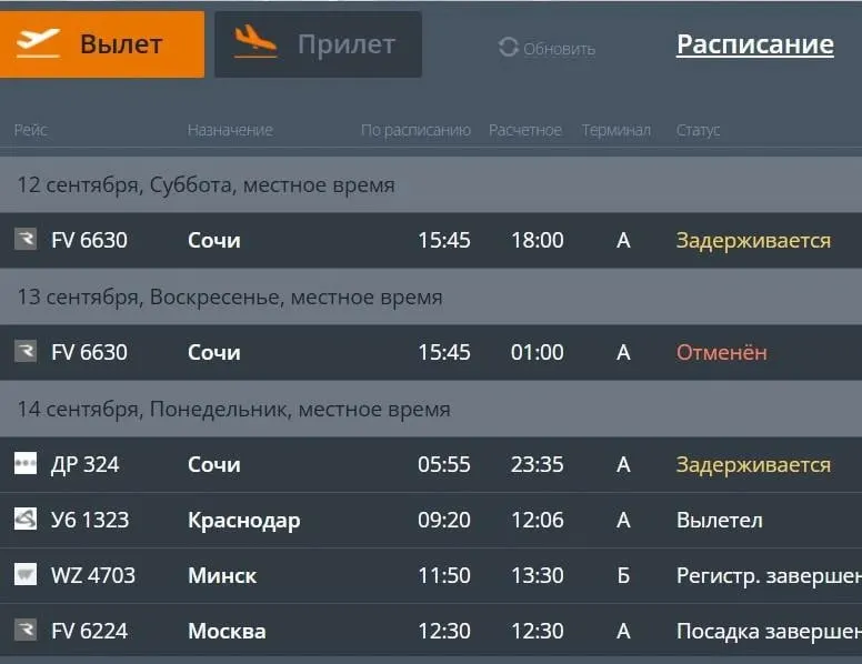 Рейсы между Челябинском и Сочи задерживаются на двое суток; в сочинском аэропорту ранее вводились ограничения, которые впоследствии сняли.