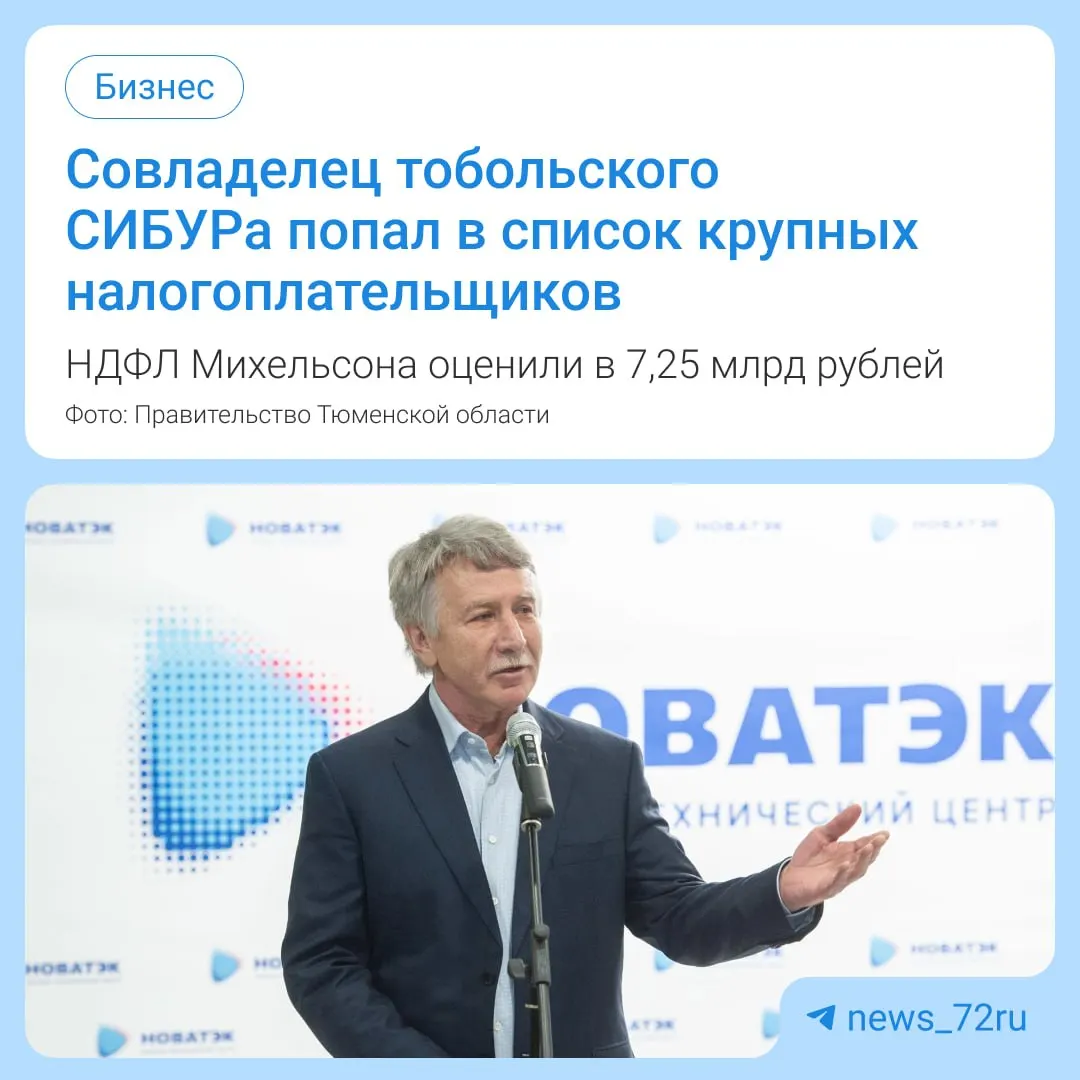 Во втором месте рейтинга крупнейших плательщиков НДФЛ за 2025 год оказался совладелец крупного газохимического бизнеса, владеющий заводом в Тюменской области; его доход составил 48,35 млрд рублей, НДФЛ — 7,25 млрд.