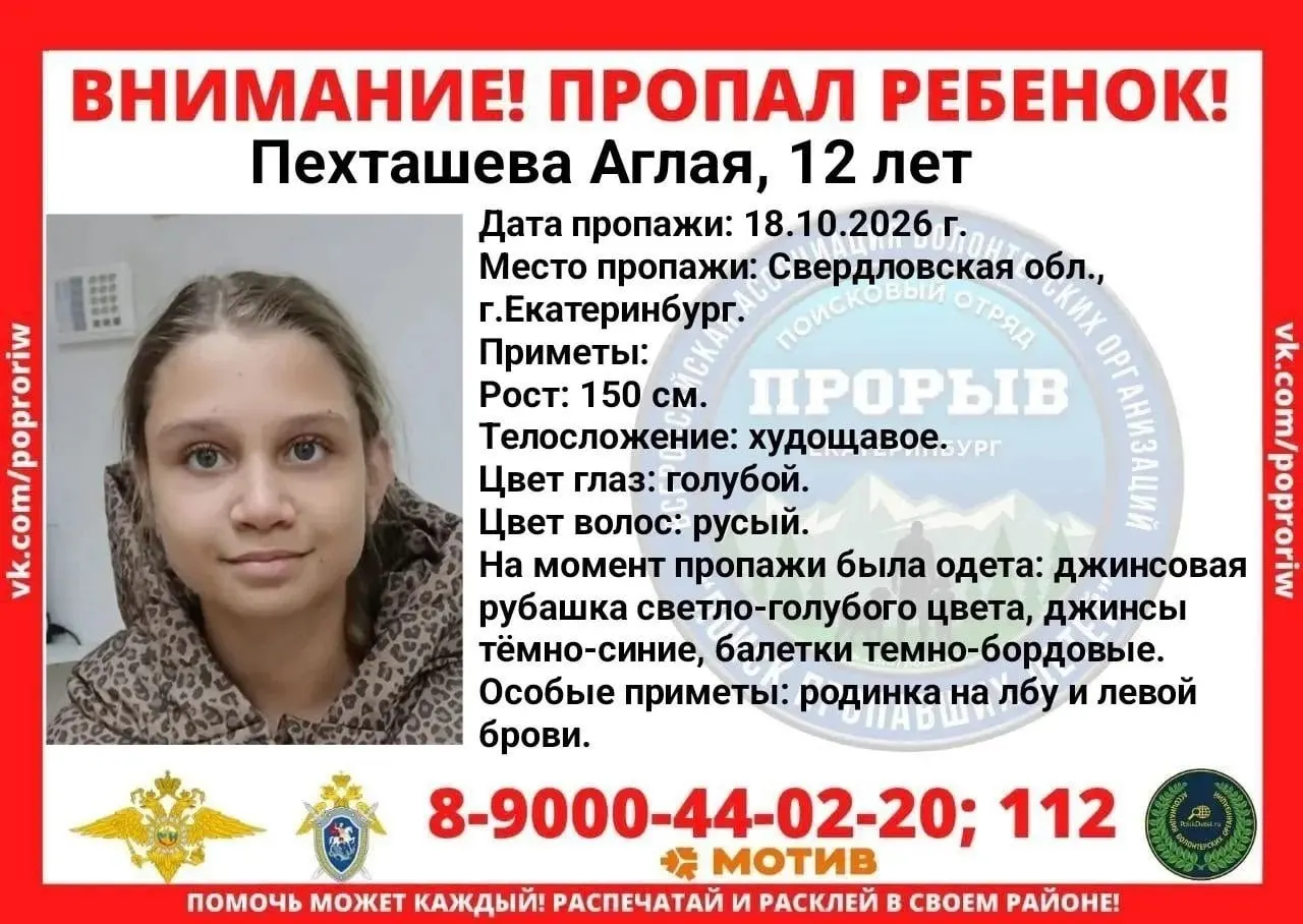 Девочка исчезла после соревнования, которое прошло 18 октября в VEER Mall на Уралмаше. По приметам — одета в светло-голубую джинсовую рубашку, темно-синие джинсы и темно-бордовые балетки; рост около 150 см, на лбу и левой брови родинка. Просьба звонить по указанным номерам.